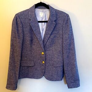 J. Crew Heathered Blue Tweed Blazer with Gold Buttons